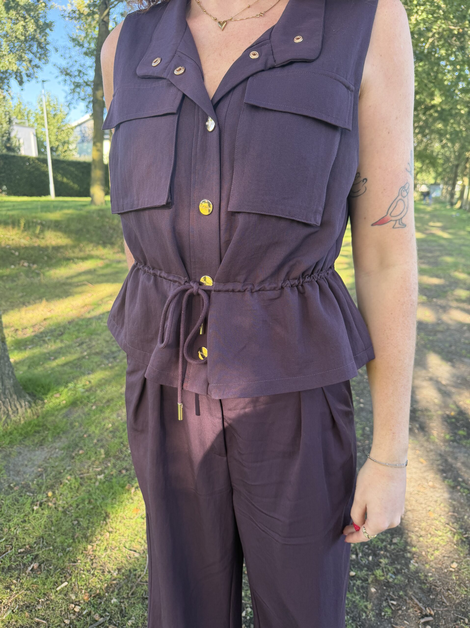 Aaiko Frederique broek paars close-up lena gilet