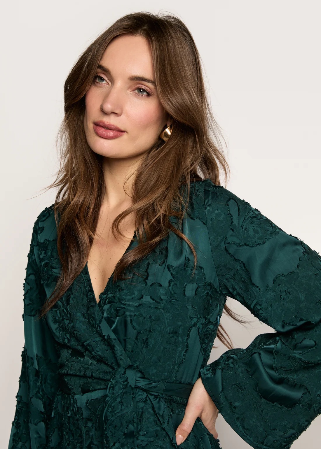 Freebird Danina Gestructureerde Jurk - Teal Green close-up details