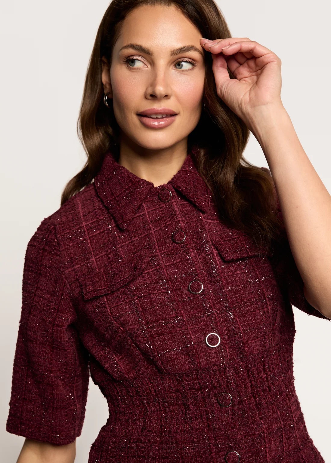 Freebird Deluxe Boucle Jurk - Burgundy close-up details