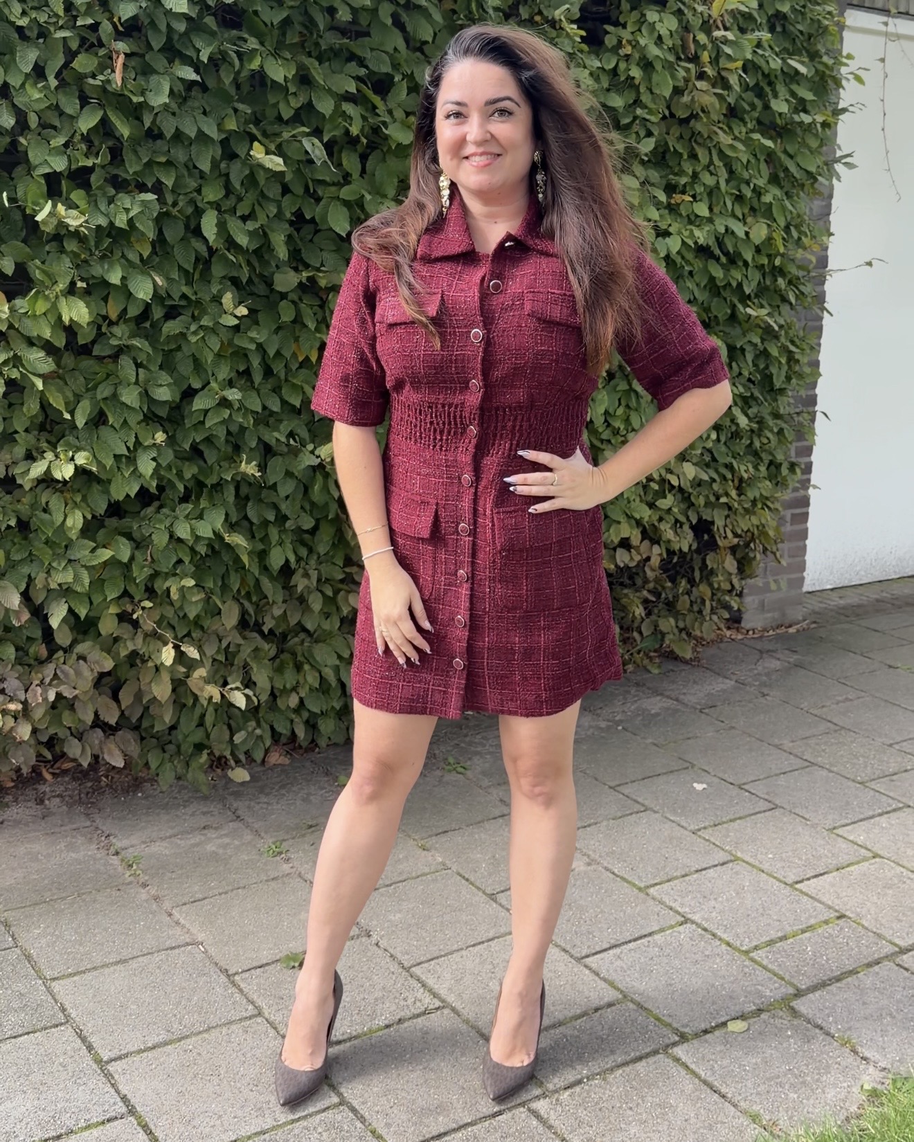 Freebird Deluxe Boucle Jurk - Burgundy