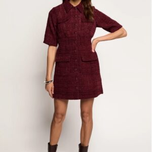 Freebird Deluxe Boucle Jurk - Burgundy volledige outfit