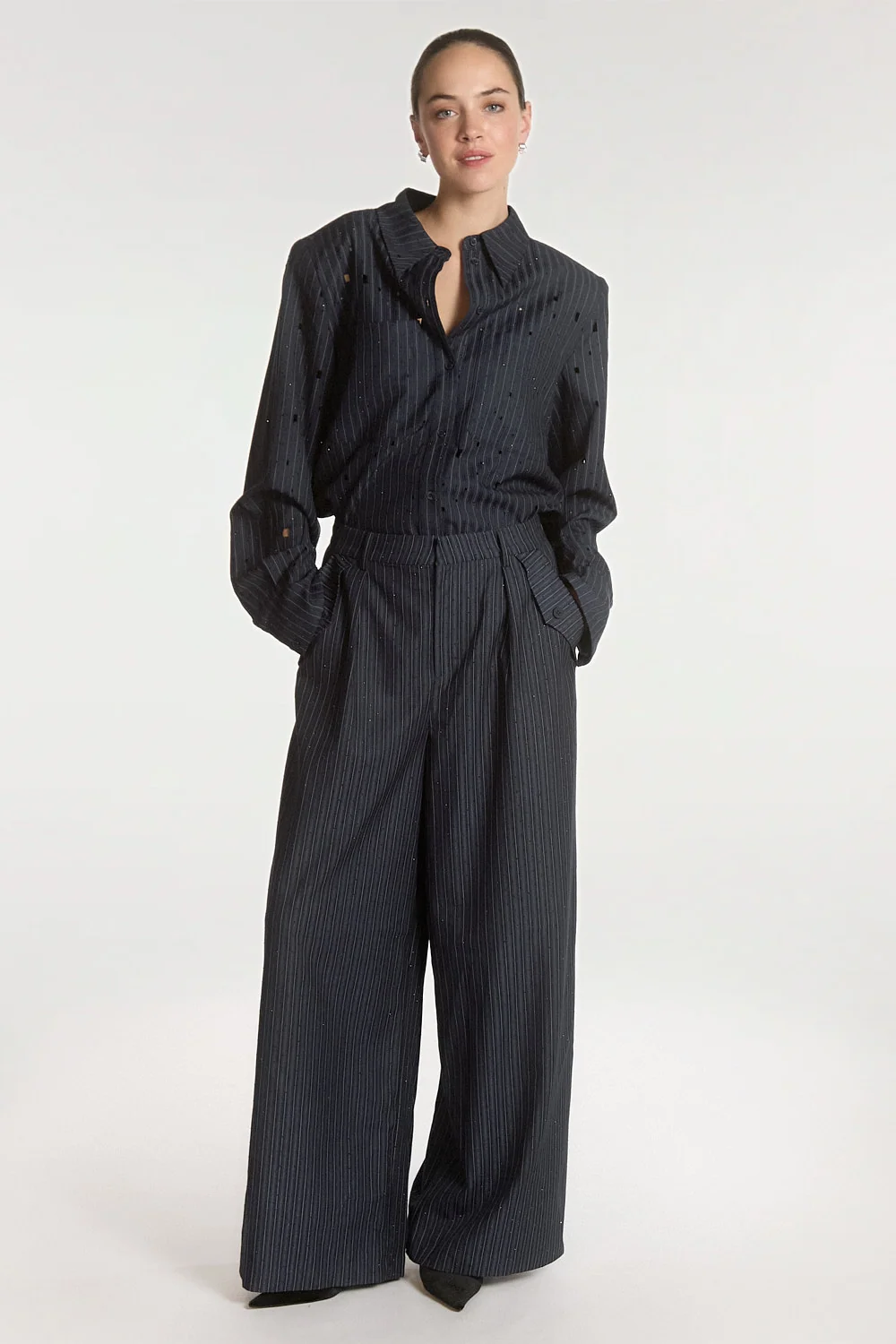 Aaiko Mirari broek donkerblauw met heida blouse