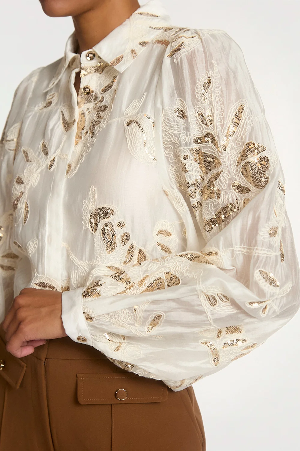 Aaiko Rose blouse crème pailletten pofmouwen