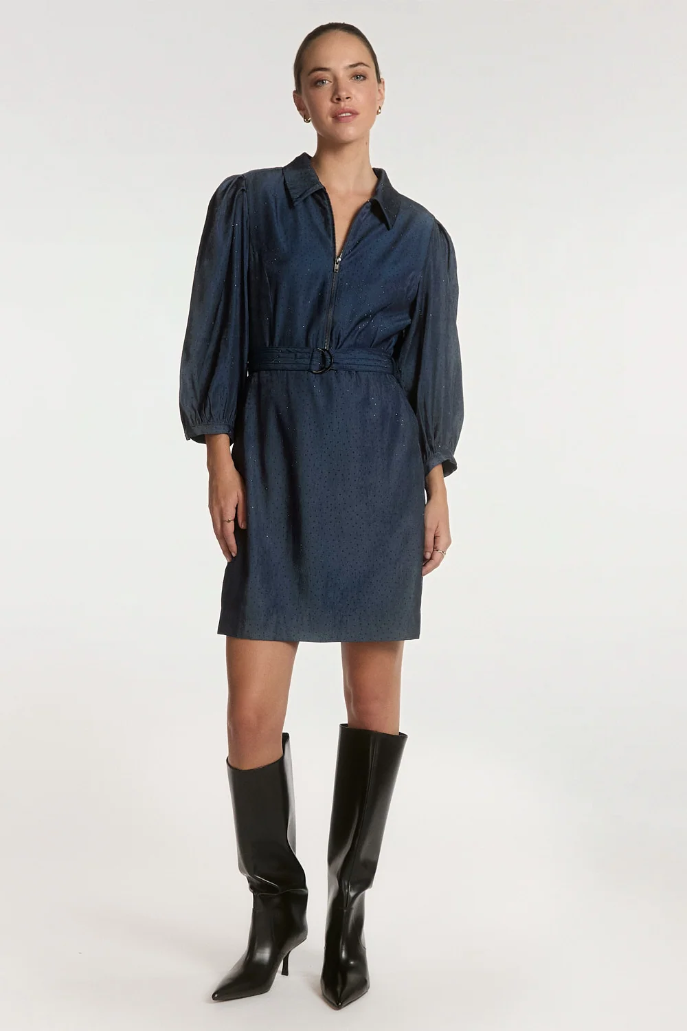Aaiko Semira jurk glitter blauw met laarzen