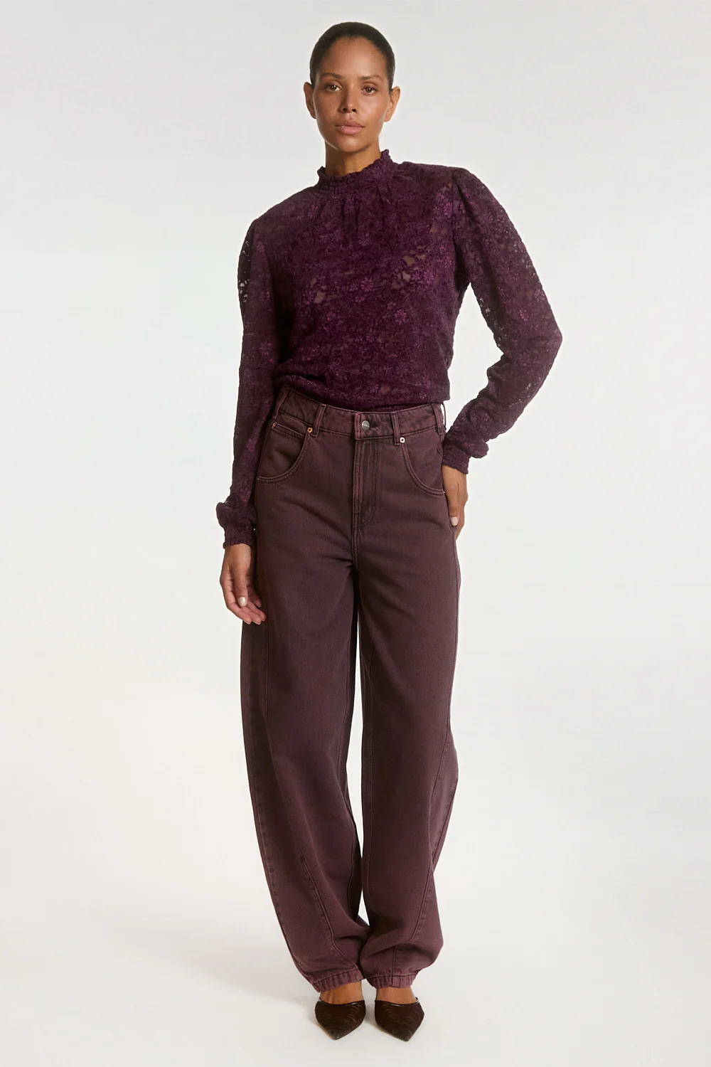 Aaiko Tory lace top paars gehele outfit
