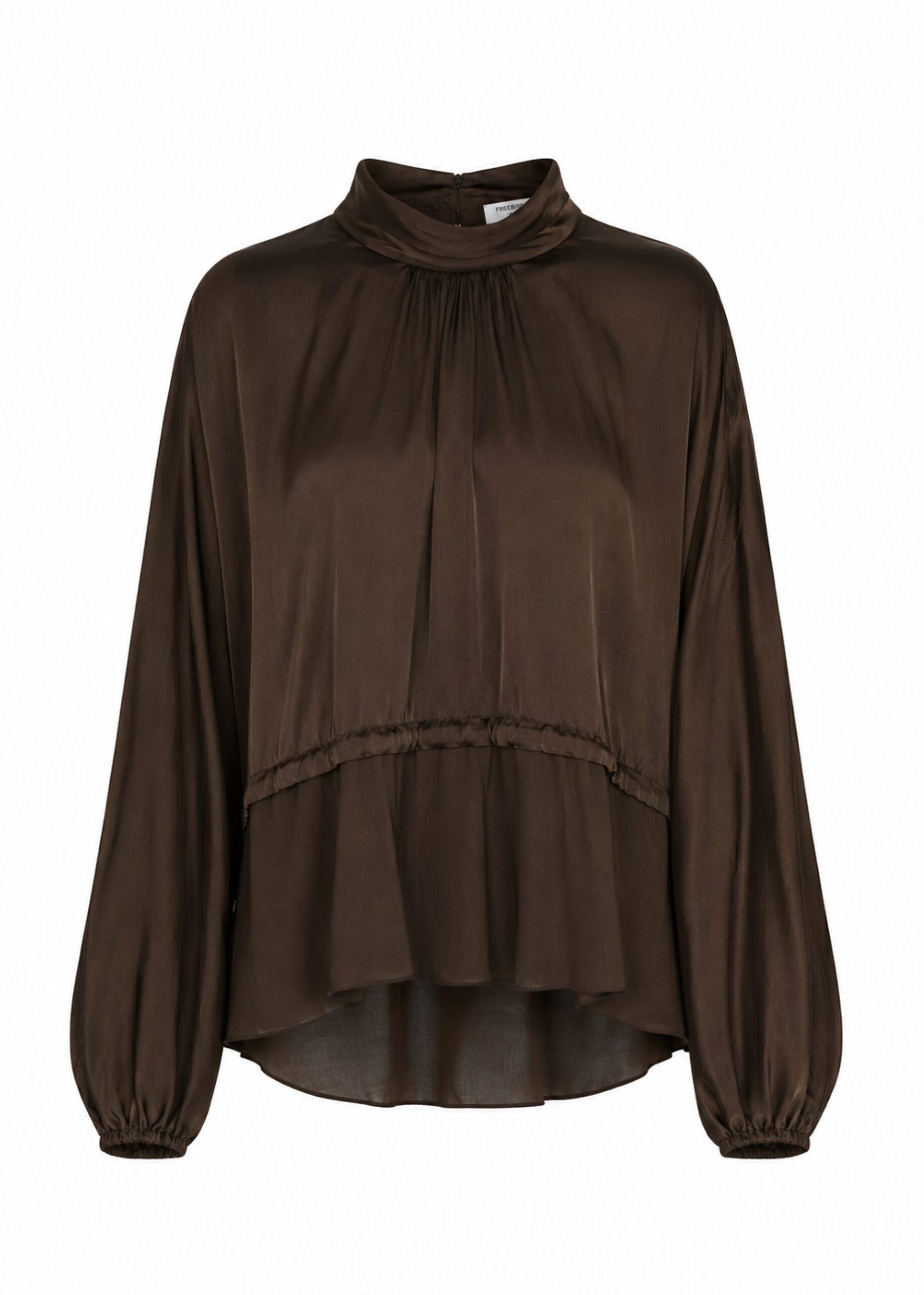 Freebird Bibiana Layered Blouse, donkerbruin, vrijstaand vooraanzicht
