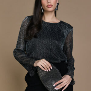 Freebird Tamia Top in Zwart Zilver, vooraanzicht met clutch
