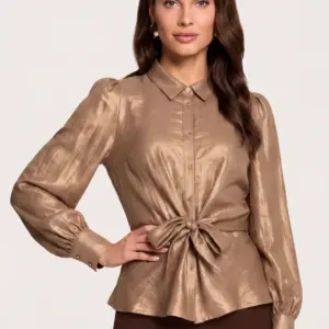 Freebird Telia Glimmende Blouse - Glitter Caramel close-up