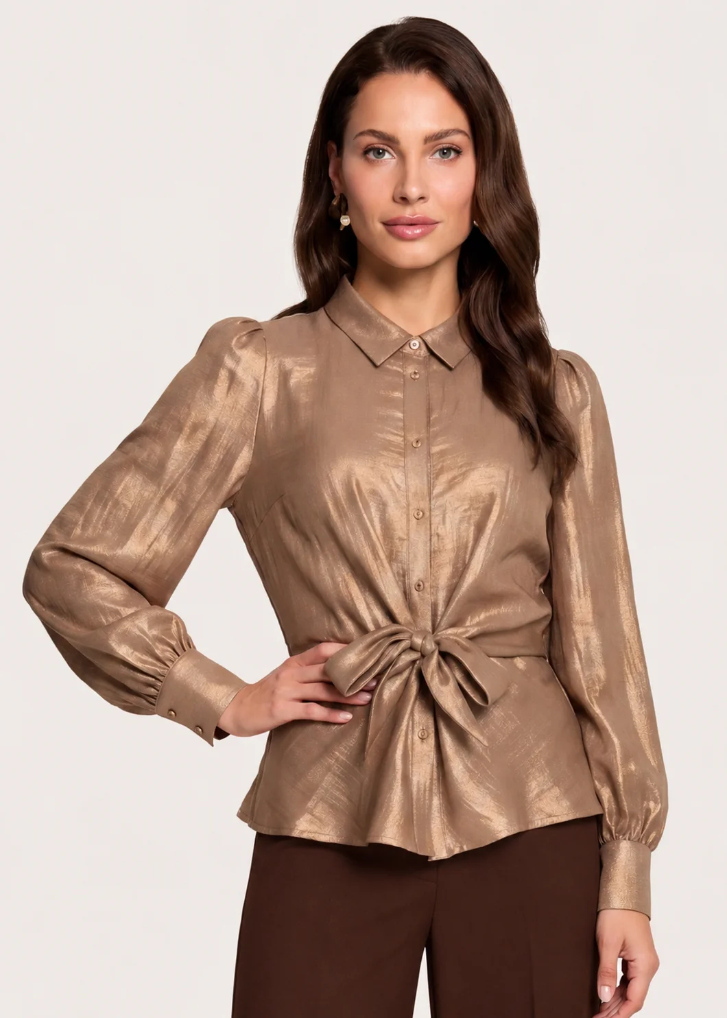 Freebird Telia Glimmende Blouse - Glitter Caramel close-up
