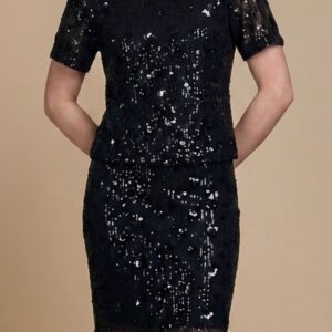 Freebird Tessalia Top in Zwart, close-up pailletten en korte mouwen